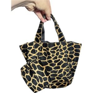 Vintage Y2K La Rue Giraffe Print Tote Bag‎ Fuzzy Animal Print Handbag